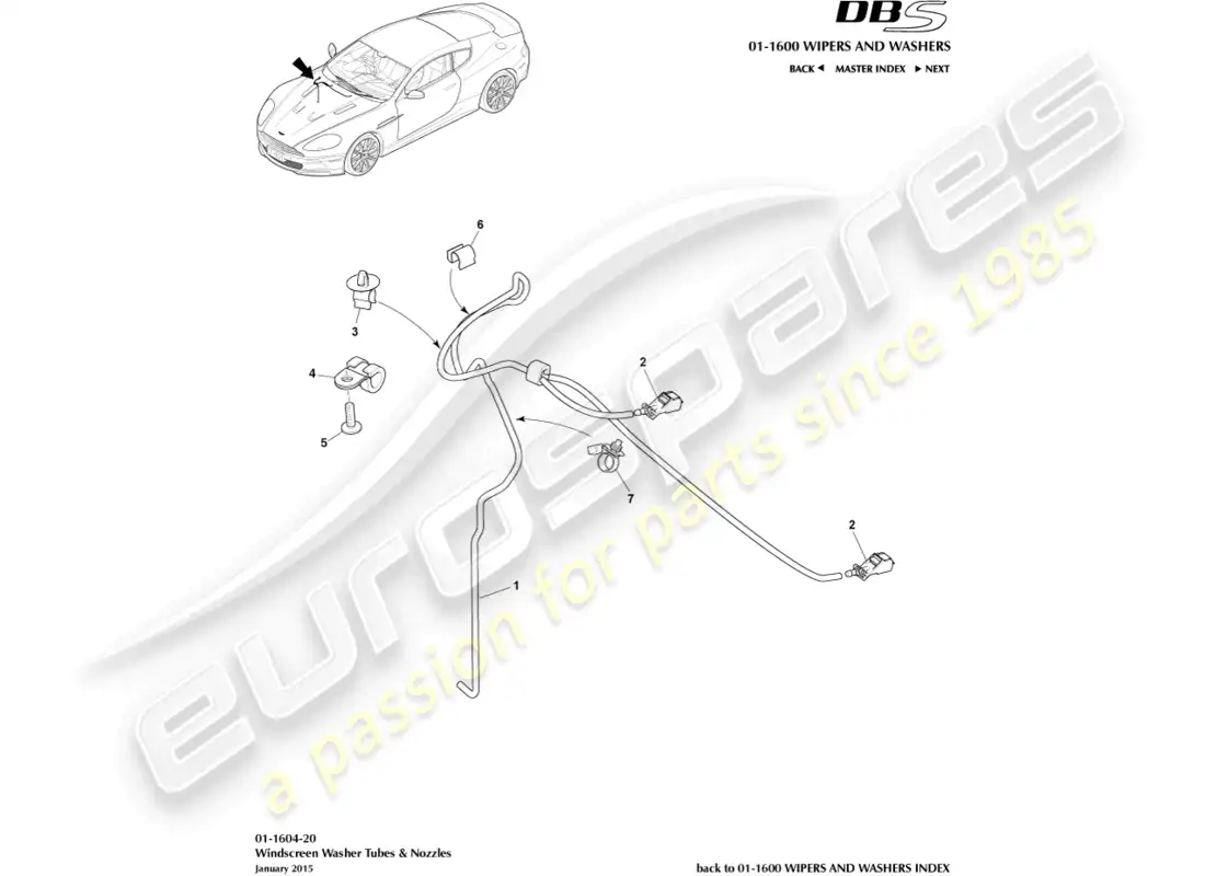 aston martin dbs (2010) windscreen wash parts diagram