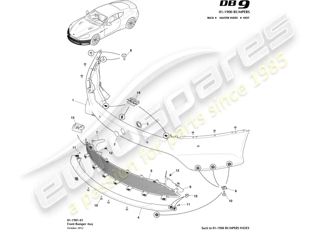 aston martin db9 (2017) front bumper parts diagram