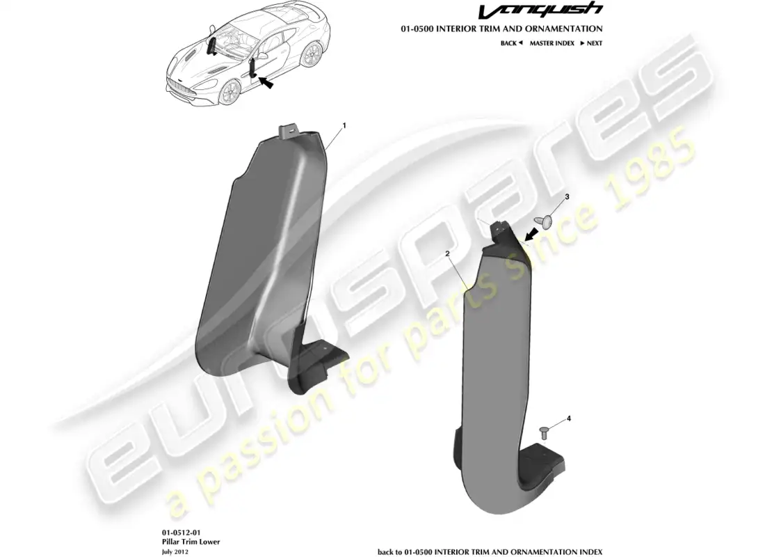 aston martin vanquish (2016) pillar trim, lower parts diagram