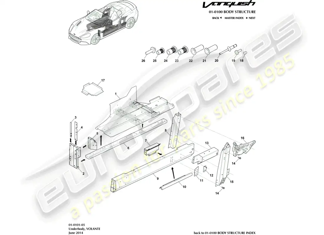 aston martin vanquish (2018) underbody, volante parts diagram
