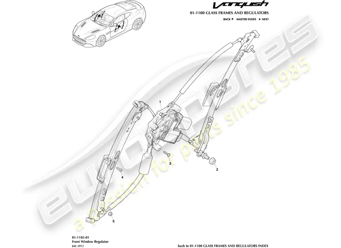 aston martin vanquish (2018) front window regulator parts diagram