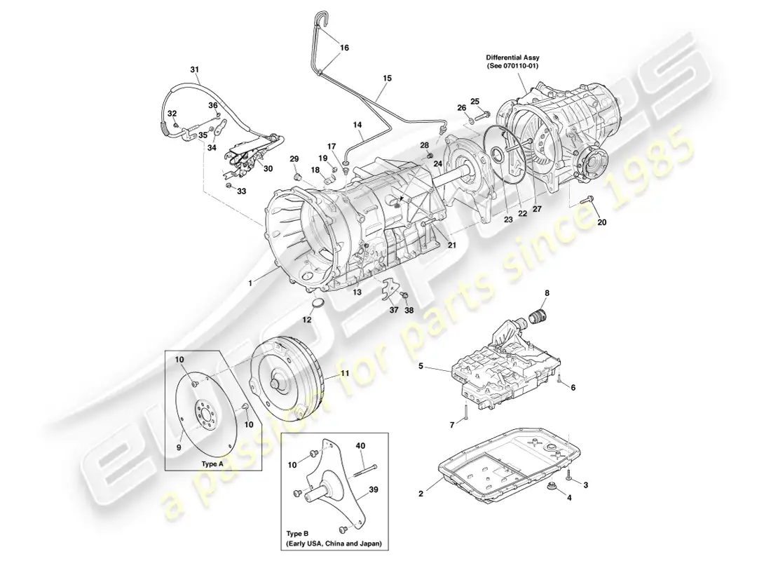 aston martin vanquish (2014) transmission, 6 spd parts diagram