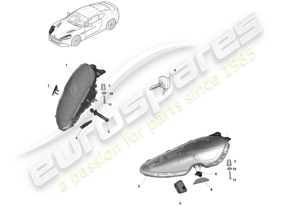 aston martin vanquish (2014) headlights parts diagram