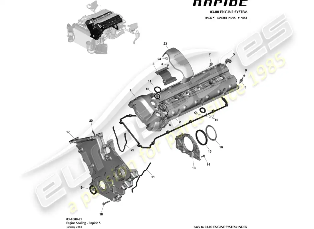 aston martin rapide (2013) engine sealing parts diagram