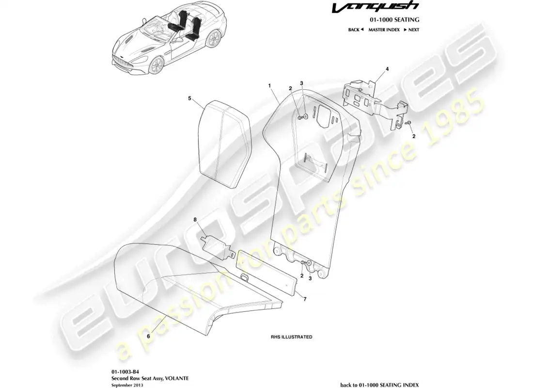 aston martin vanquish (2016) rear seats, volante parts diagram
