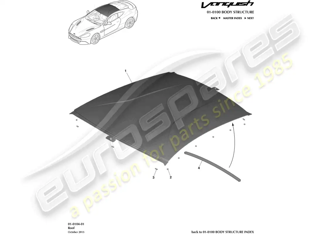 aston martin vanquish (2018) roof, coupe parts diagram