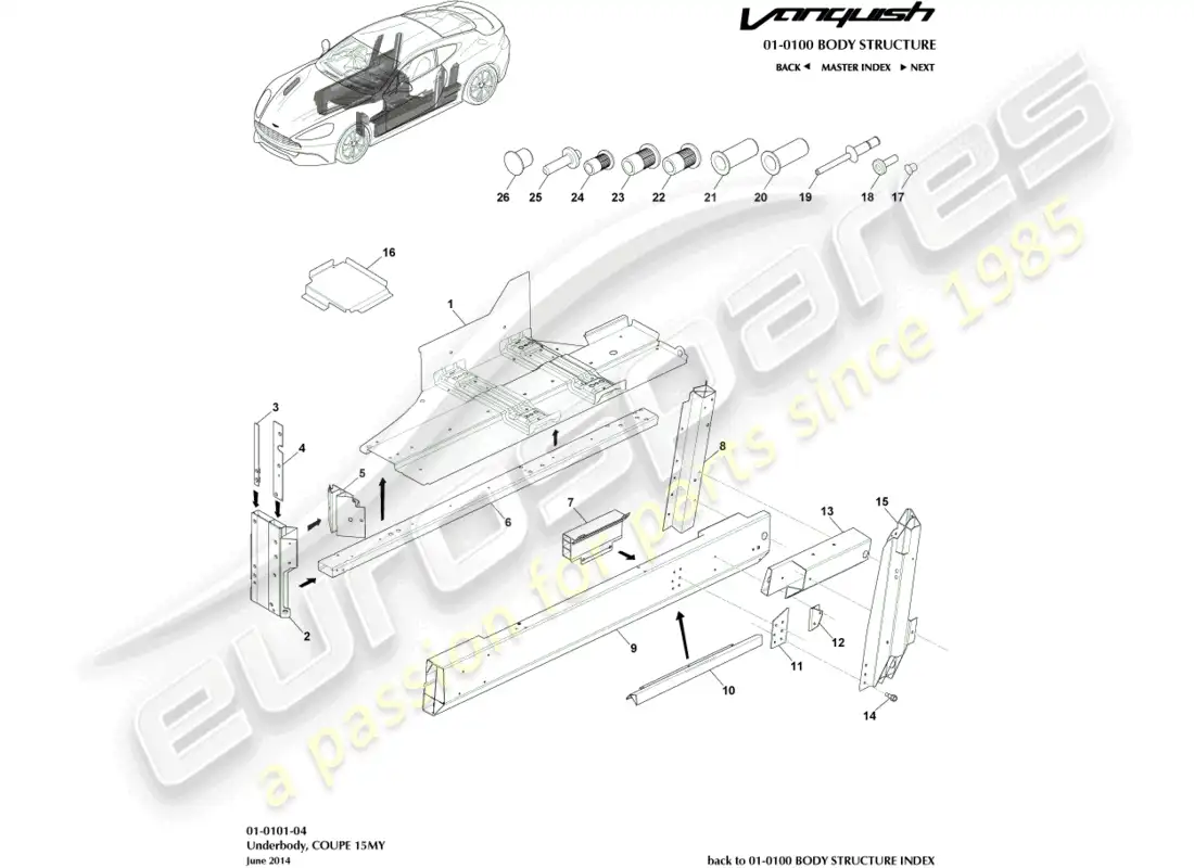aston martin vanquish (2018) underbody, coupe parts diagram