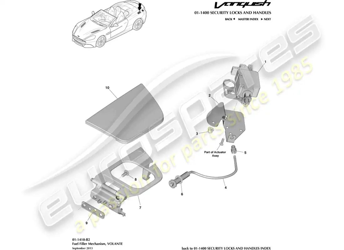 aston martin vanquish (2016) fuel filler mechanism, volante parts diagram