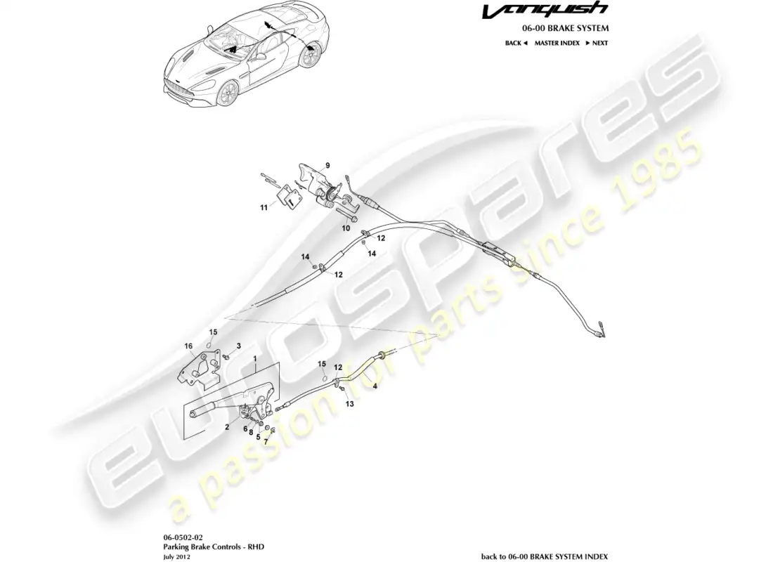 aston martin vanquish (2017) parking brake, rhd parts diagram