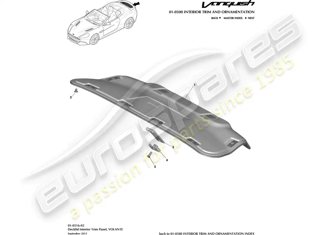 aston martin vanquish (2018) tailgate trim panel, volante parts diagram