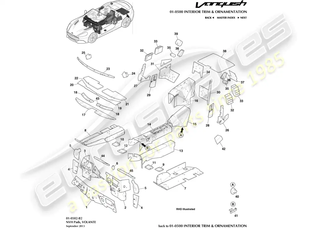 aston martin vanquish (2016) nvh pads, volante parts diagram
