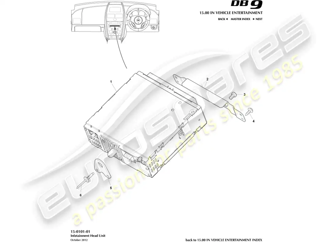 aston martin db9 (2016) infotainment head unit parts diagram