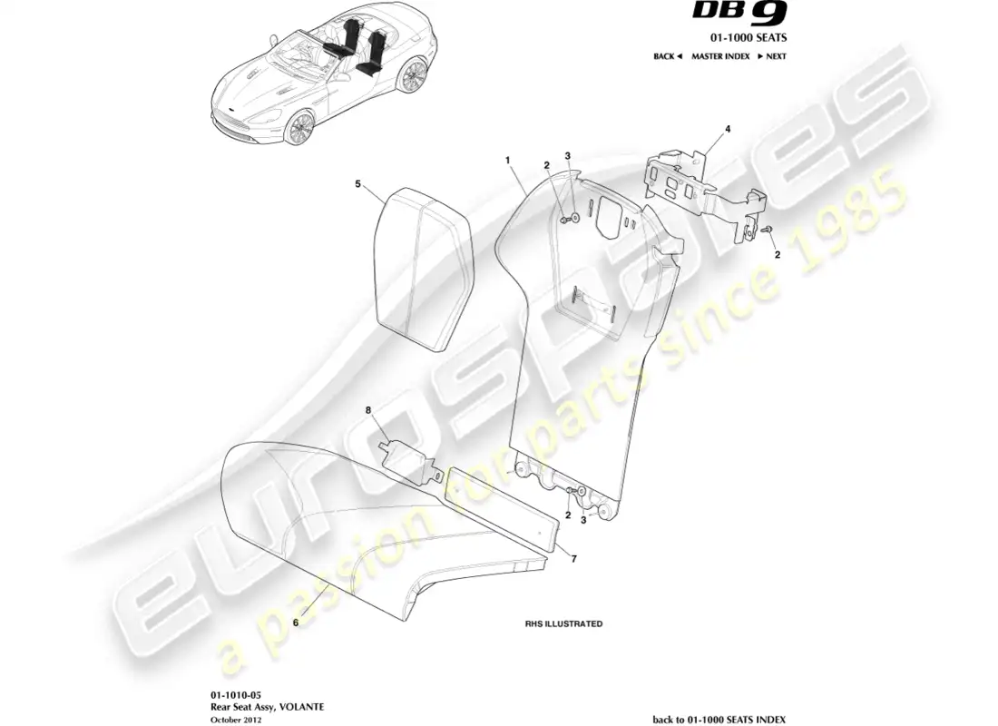 aston martin db9 (2014) rear seats, volante parts diagram