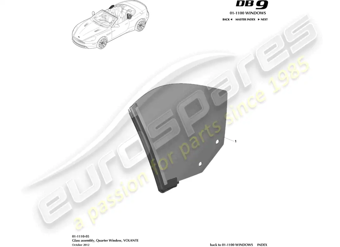 aston martin db9 (2014) rear quarter glass, volante parts diagram