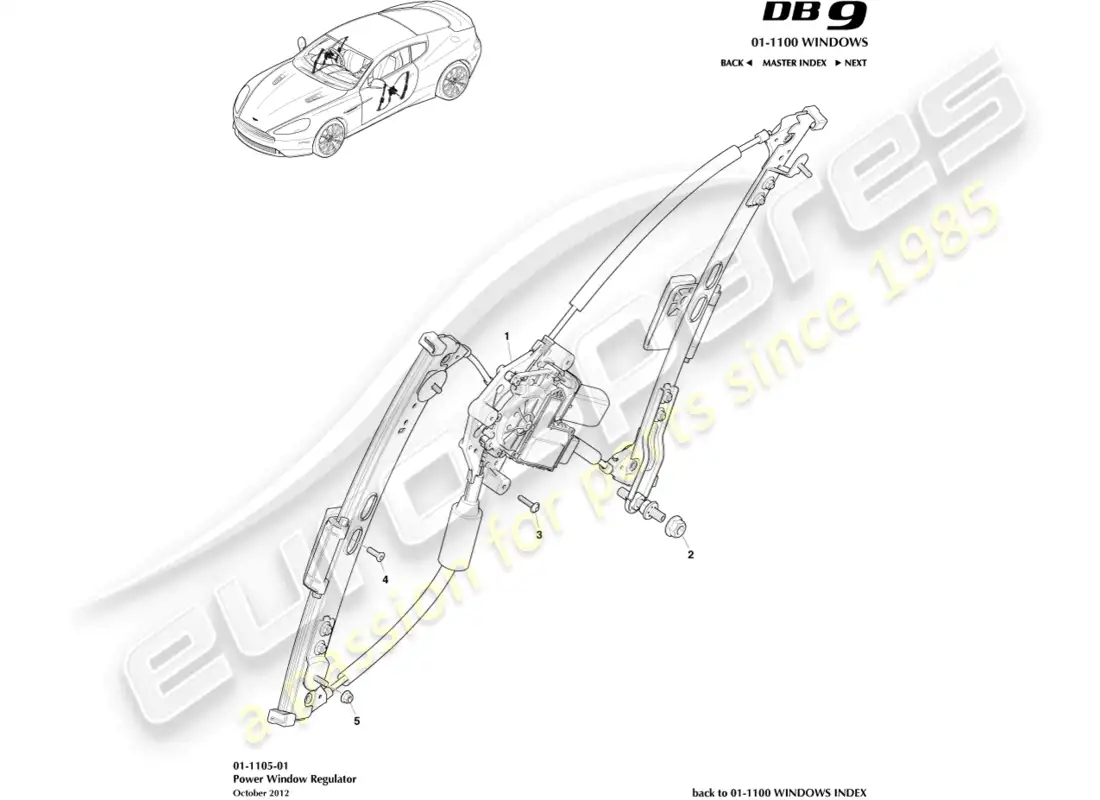 aston martin db9 (2014) front window regulator parts diagram