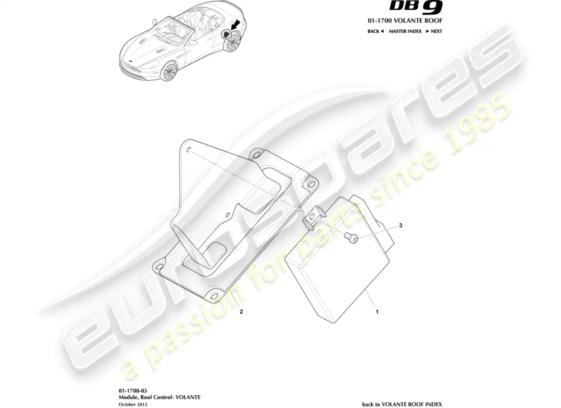 aston martin db9 (2017) roof control module parts diagram