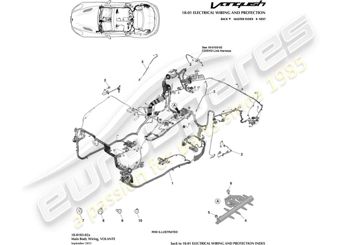 aston martin vanquish (2018) body harness, volante part diagram