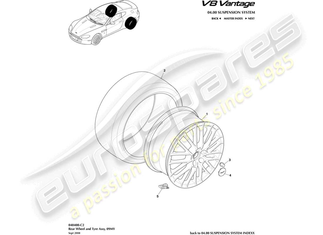 aston martin v8 vantage (2015) rear wheels & tyres, 09my to 12.25my part diagram