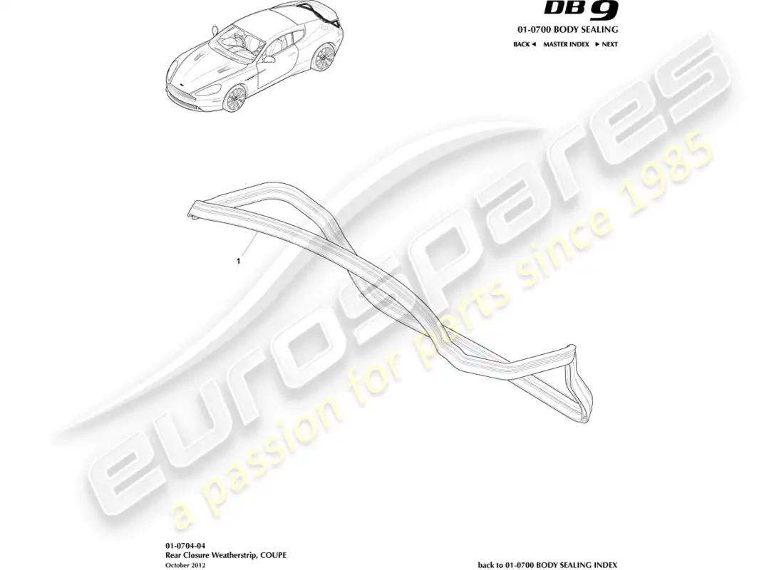 aston martin db9 (2014) rear closure weatherstrip, coupe parts diagram