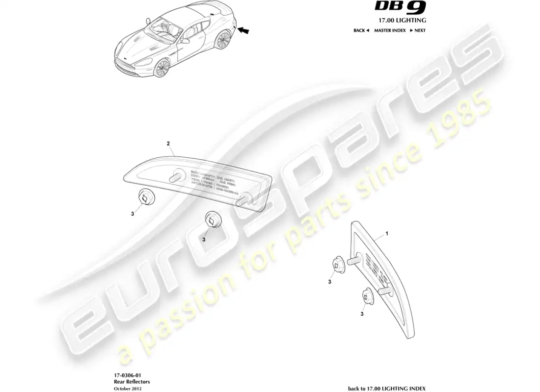 aston martin db9 (2017) rear reflectors parts diagram