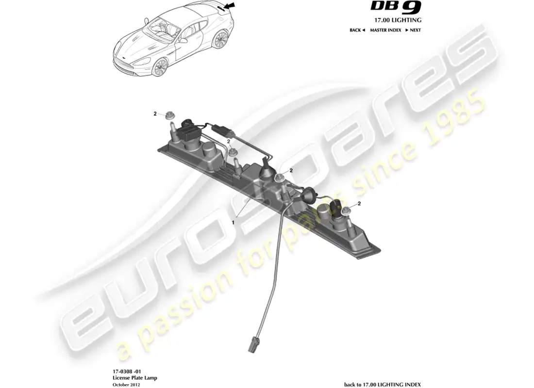 aston martin db9 (2017) license plate lamps parts diagram