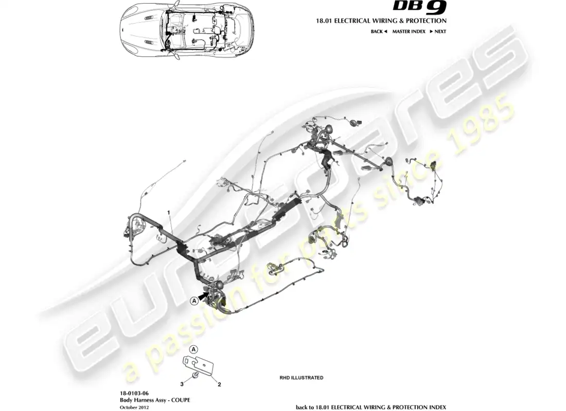aston martin db9 (2017) body harness, coupe parts diagram