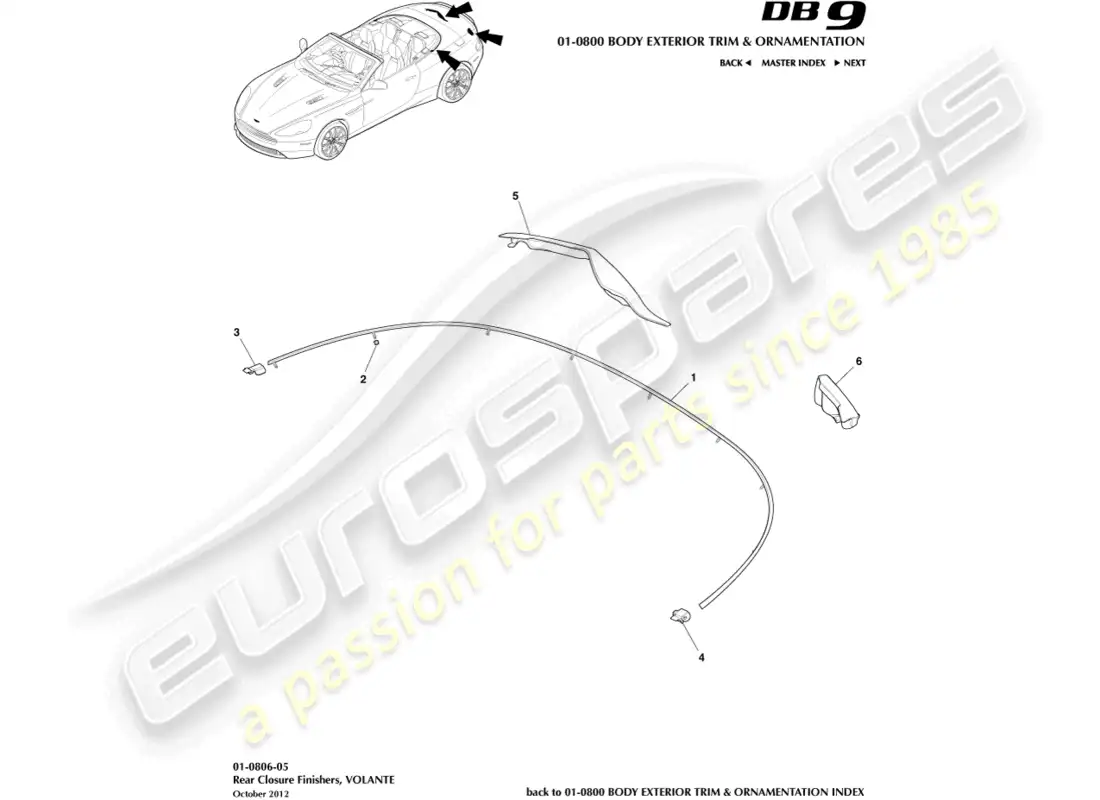 aston martin db9 (2015) rear closure finishers, volante parts diagram
