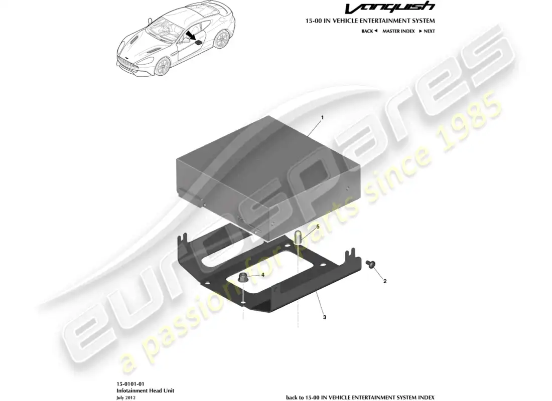 aston martin vanquish (2015) infotainment head unit parts diagram