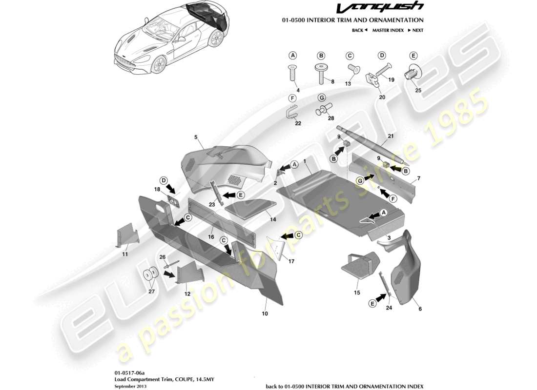 aston martin vanquish (2015) load compartment trim, coupe 14.5my part diagram