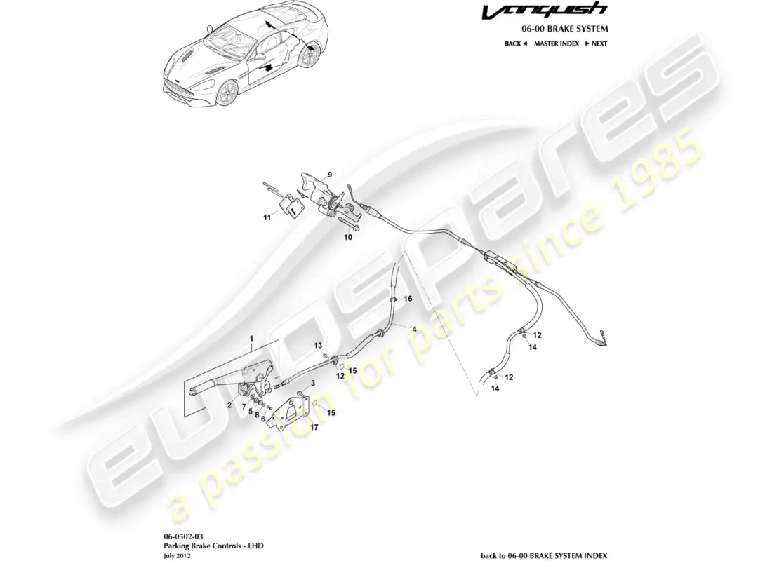 aston martin vanquish (2017) parking brake, lhd parts diagram