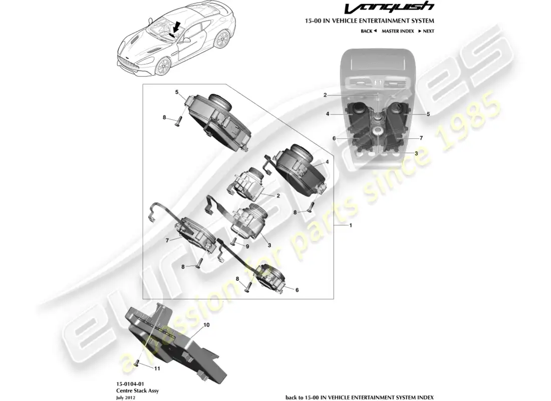 aston martin vanquish (2015) infotainment controls parts diagram