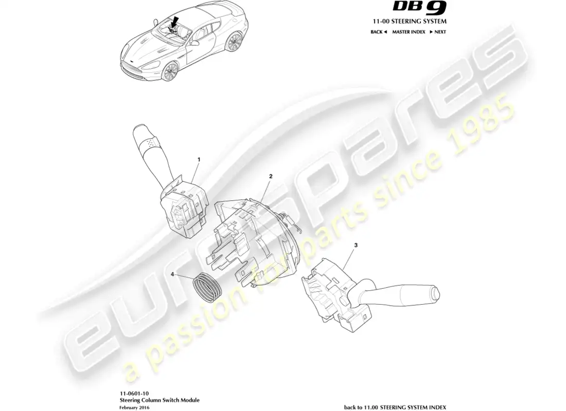aston martin db9 (2017) column switch assembly parts diagram