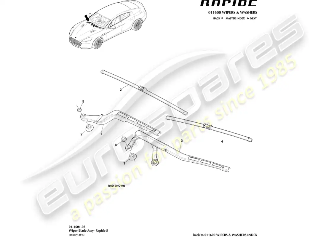 aston martin rapide (2017) wiper blade assembly, s parts diagram