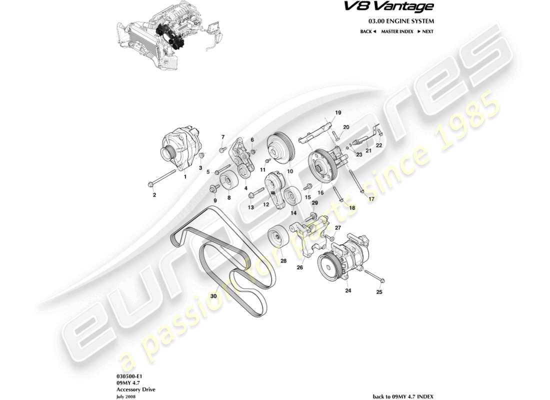 aston martin v8 vantage (2018) accessory drive part diagram