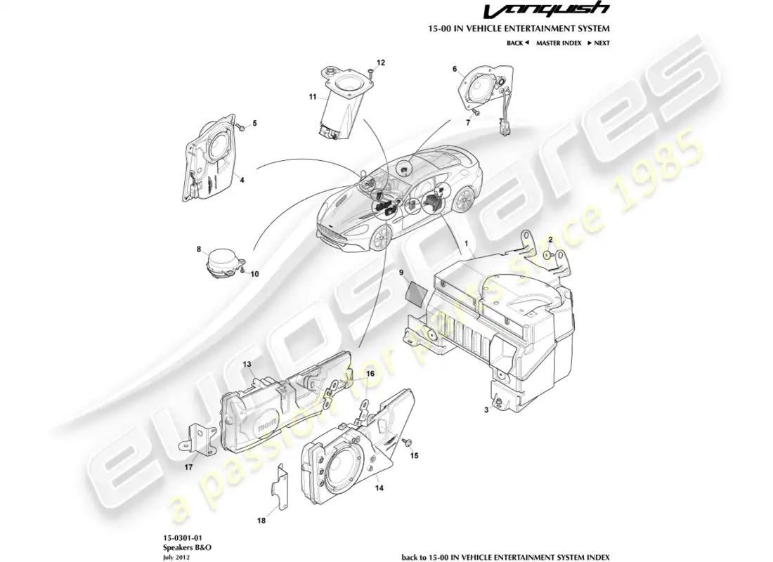 aston martin vanquish (2015) speakers, b&o parts diagram