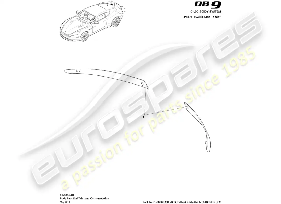 aston martin db9 (2017) rear end trim parts diagram