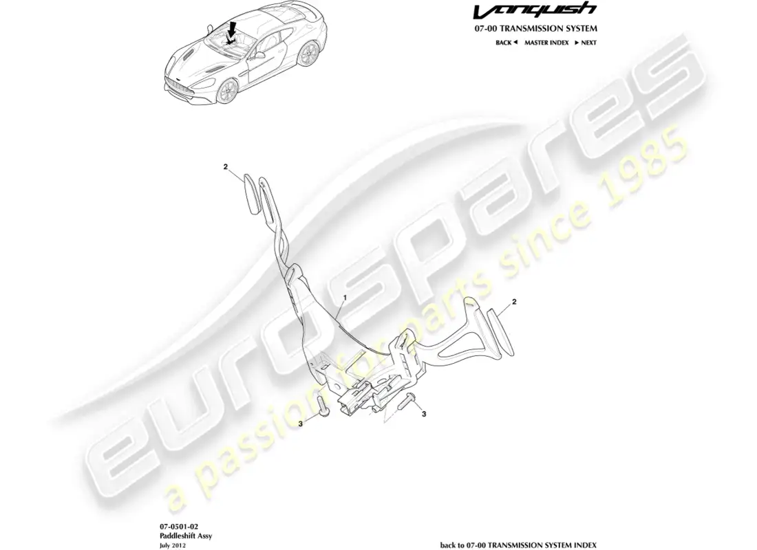 aston martin vanquish (2015) paddleshift parts diagram