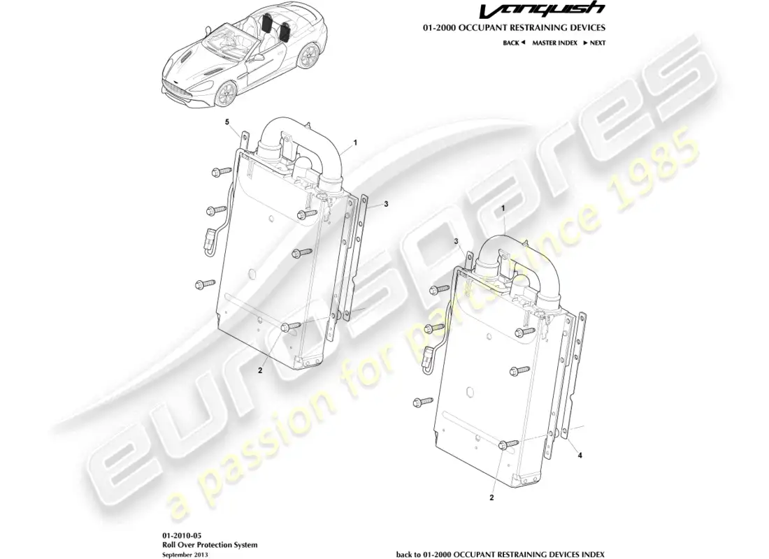 aston martin vanquish (2015) deployable rollbar, volante parts diagram