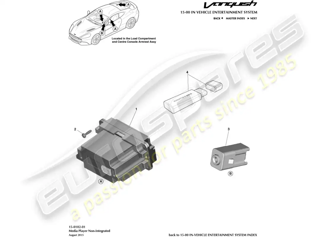 aston martin vanquish (2015) media player parts diagram