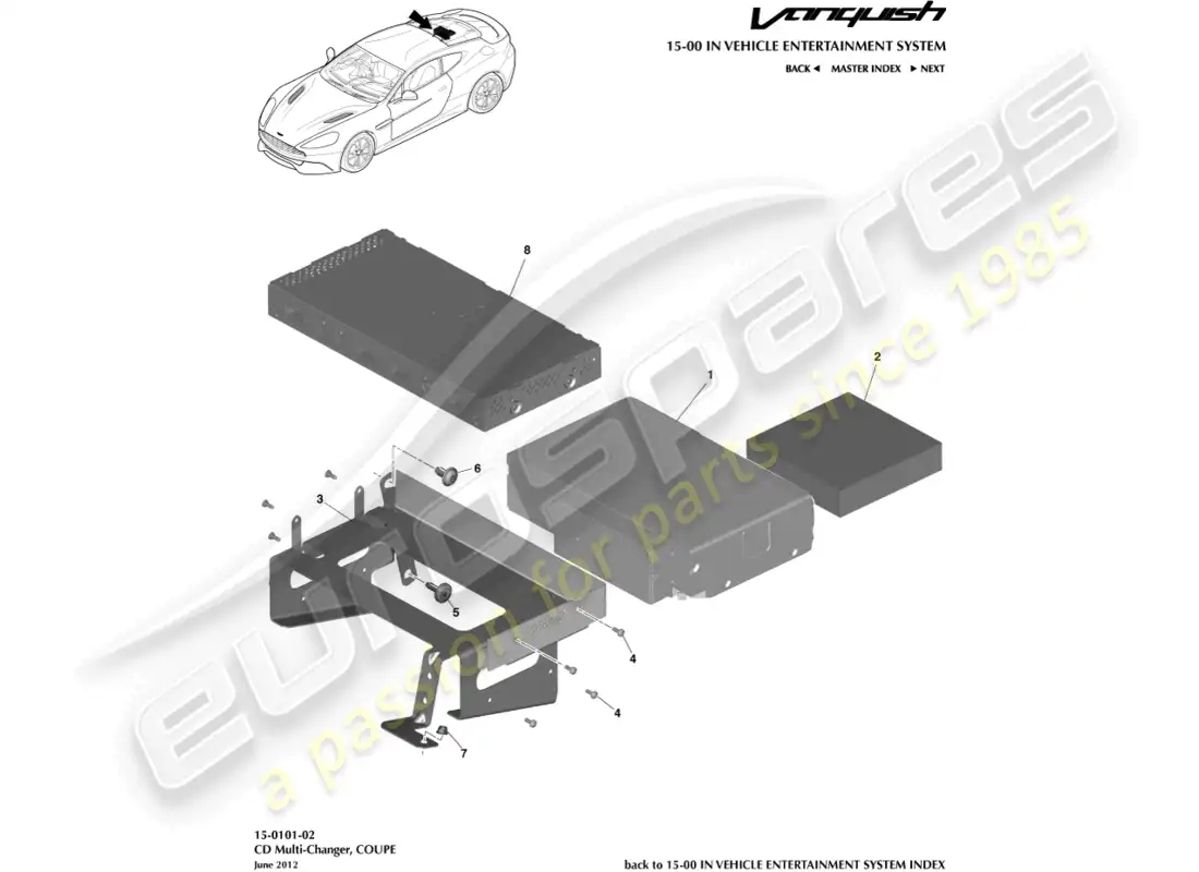 aston martin vanquish (2015) cd multi changer, coupe parts diagram