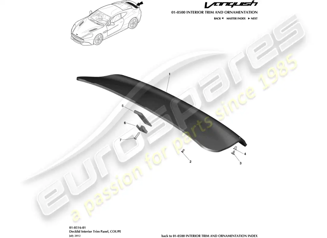 aston martin vanquish (2018) tailgate trim panel, coupe parts diagram
