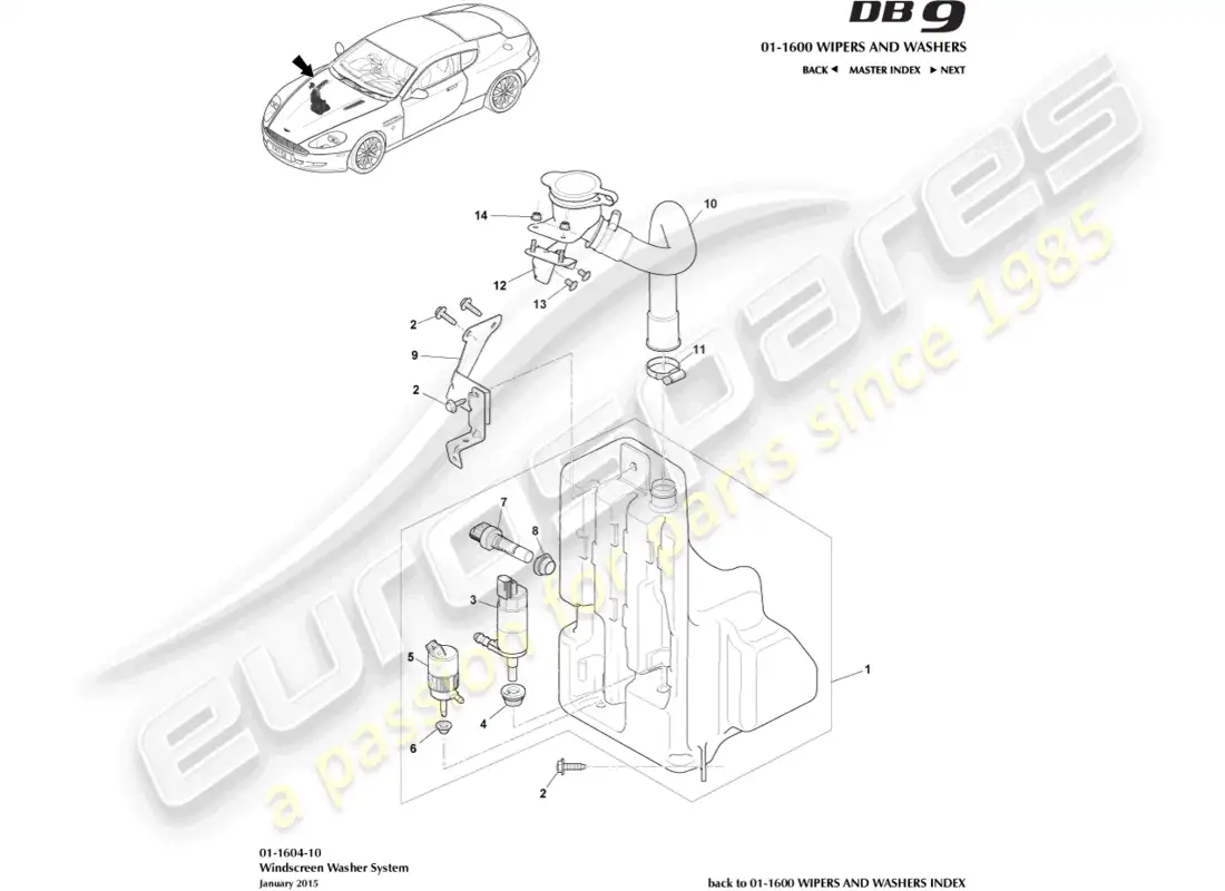 aston martin db9 (2012) washer bottle parts diagram