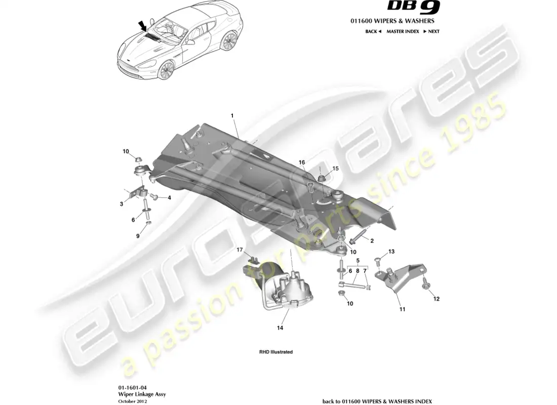 aston martin db9 (2013) wiper linkage parts diagram