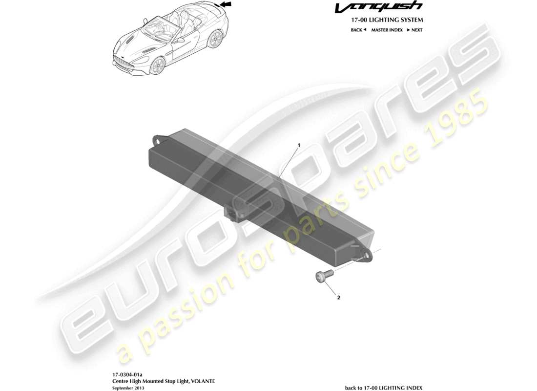 aston martin vanquish (2015) high mounted stop light, volante part diagram