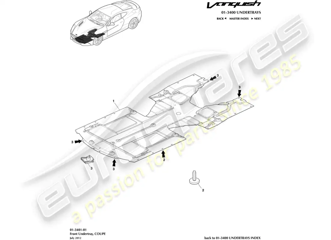 aston martin vanquish (2015) front undertray, coupe parts diagram