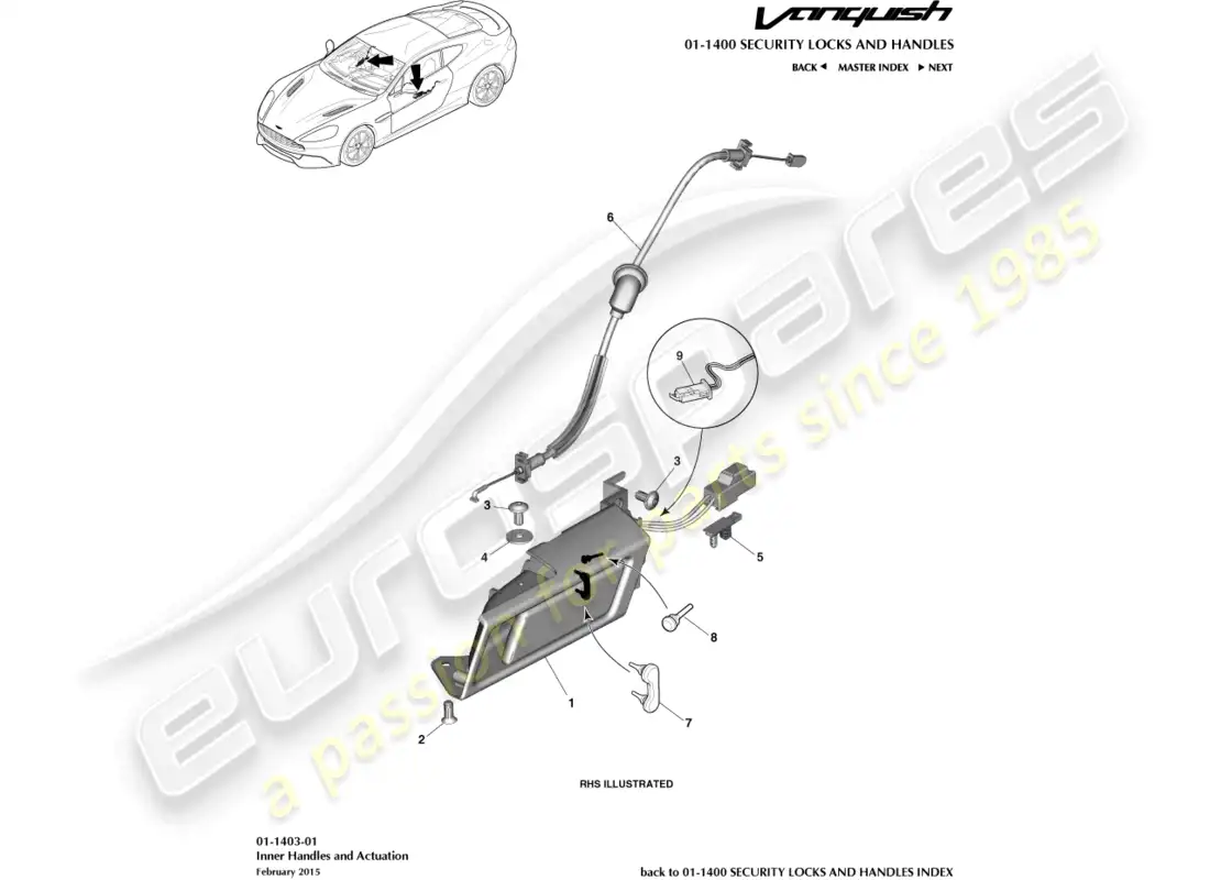 aston martin vanquish (2015) inner handles & actuation parts diagram