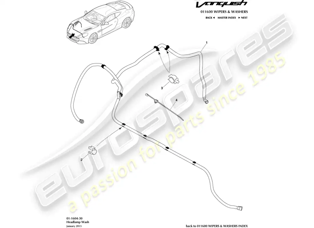 aston martin vanquish (2016) headlamp wash parts diagram