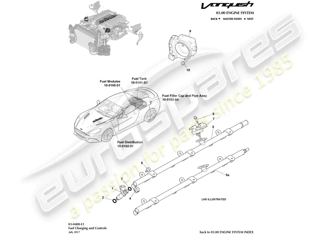 aston martin vanquish (2015) fuel charging & controls parts diagram