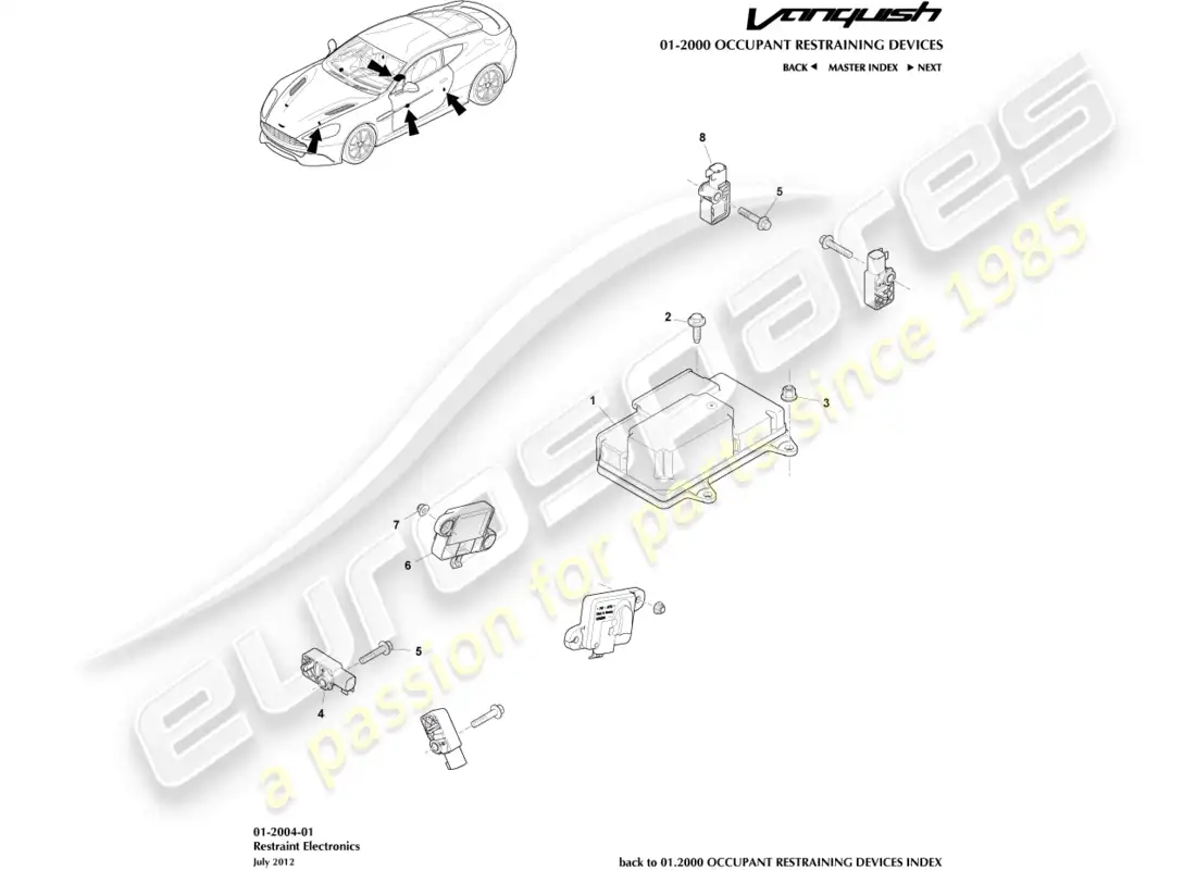 aston martin vanquish (2015) restraint electronics parts diagram