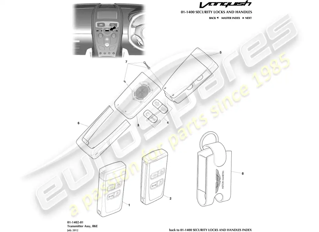 aston martin vanquish (2015) rke transmitter parts diagram